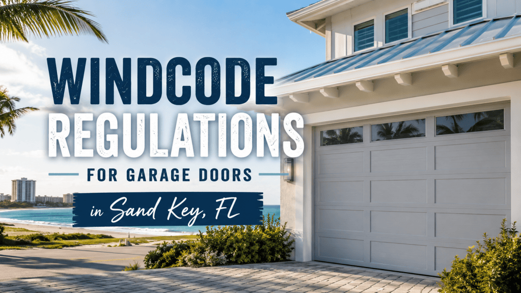 Alt text: WindCode regulations for garage doors in Sand Key, Florida, featuring a coastal home with a modern garage door near the beach.