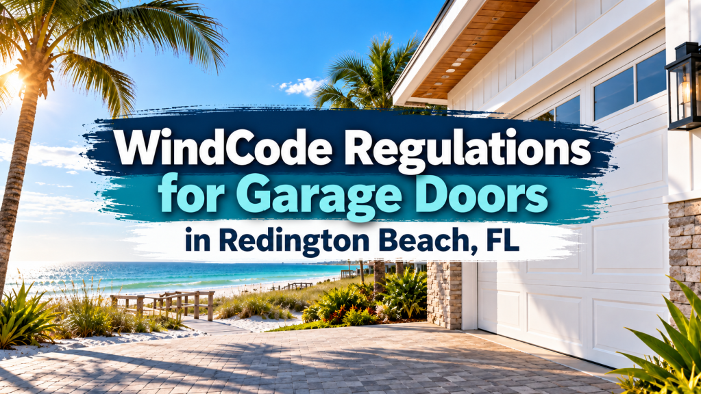 WindCode regulations for garage doors in Redington Beach, Florida, with a coastal home, palm trees, and beachfront setting.