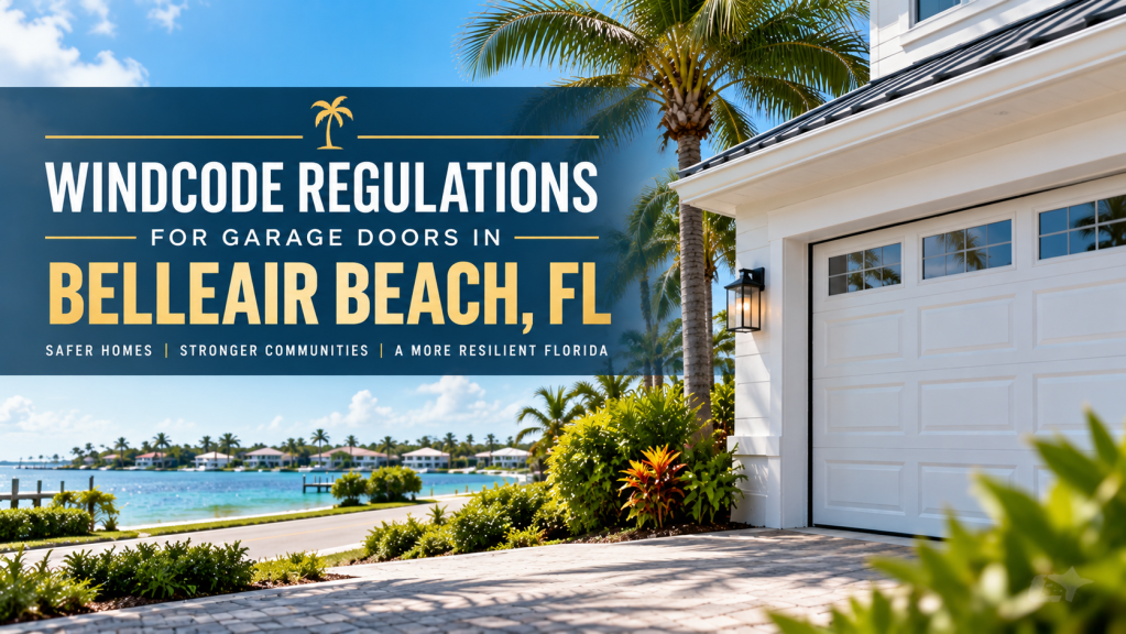 WindCode regulations for garage doors in Belleair Beach, FL, featuring a coastal Florida home with a modern garage door and palm trees.